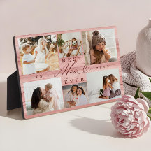 Beste Mama je Familienfoto Collage Rosa Holzkörner