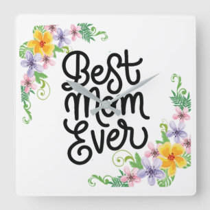 Beste Mama je farbenfroh Quadratische Wanduhr