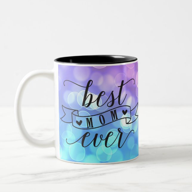 Beste Mama je/farbenfrohe, gesprenkelte Lichter Zweifarbige Tasse (Links)