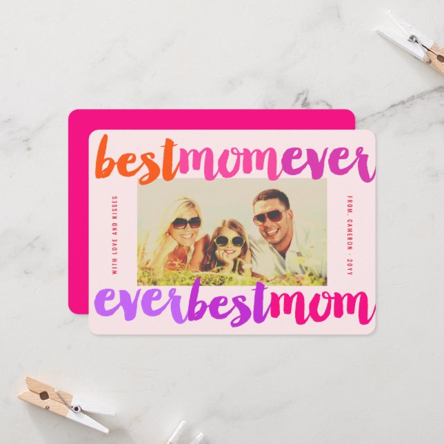 Beste Mama je farbenfrohe Pinselschrift Modernes F Karte (Vorderseite/Rückseite Beispiel)