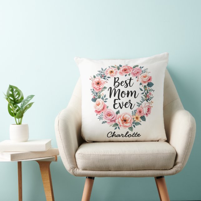 Beste Mama je | Floral Wreath | Niedlicher Muttert Kissen (Stuhl )