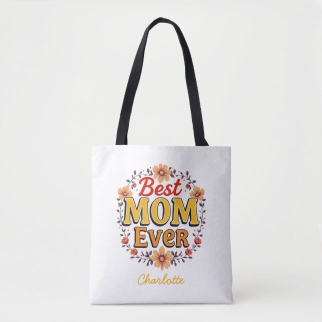 Beste Mama je | Floral Wreath | Niedlicher Muttert Tasche (Vorderseite)