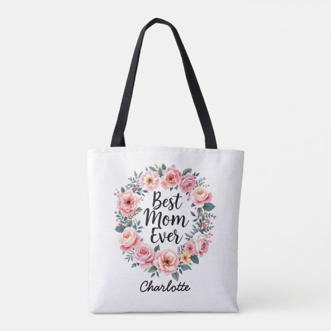 Beste Mama je | Floral Wreath | Niedlicher Muttert Tasche (Rückseite)