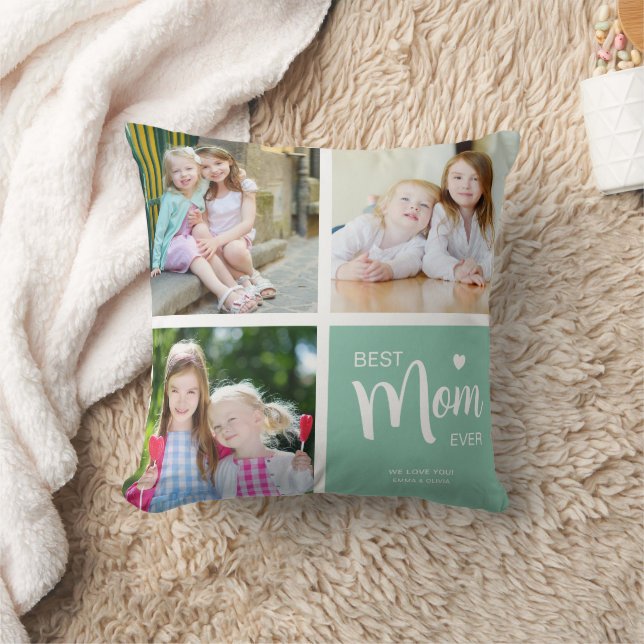 Beste Mama je Foto Collage Aquamarin Kissen (Decke)
