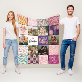 Beste Mama je Foto Collage Chic Moderne Muster Fleecedecke