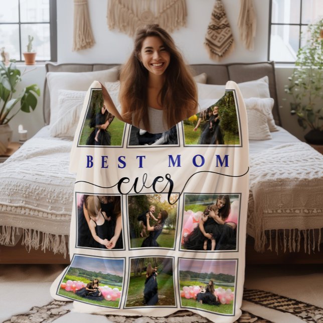 Beste Mama je Foto Collage Script Fleece Blankon (Best Mom Ever Modern Simple Photo Collage Blanket)