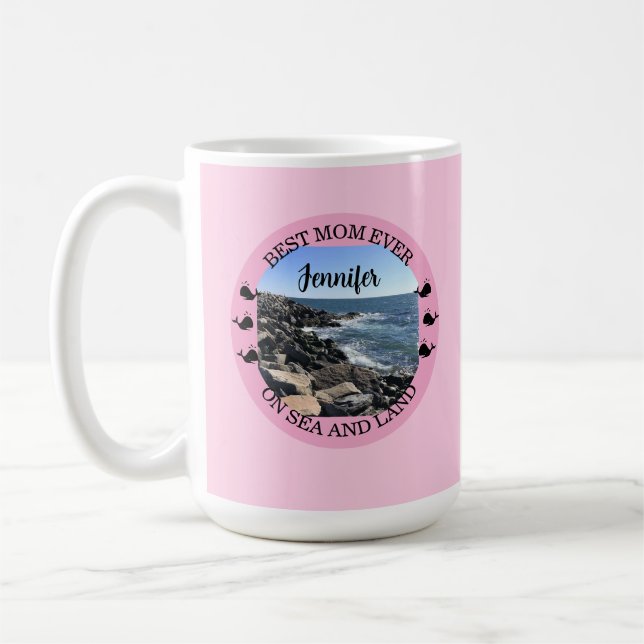 Beste Mama je Foto des Atlantischen Ozeans Rosa Kaffeetasse (Links)
