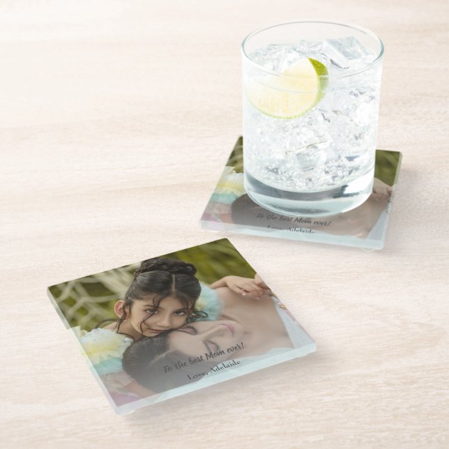 Beste Mama je Foto Glass Untersetzer (Schrägansicht)
