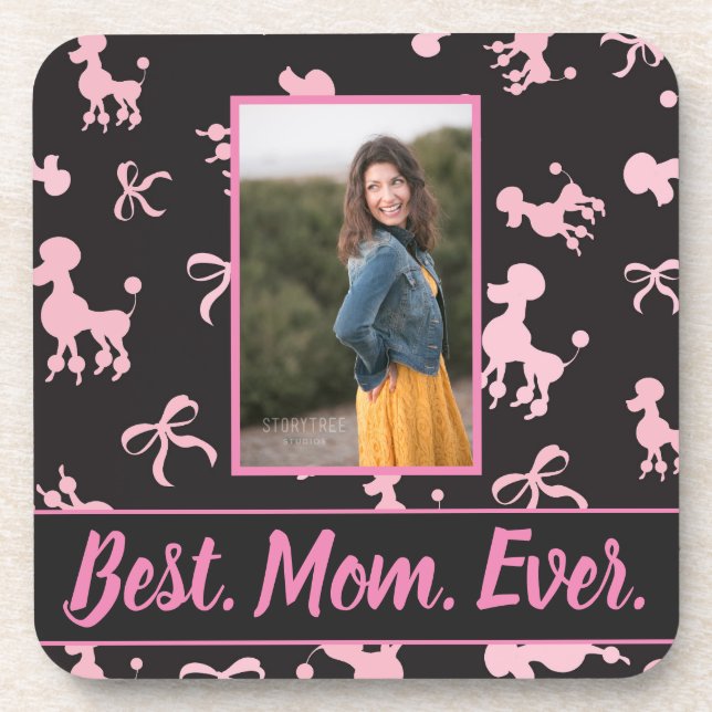 Beste Mama je Foto Rosa Poodle Hintergrund Getränkeuntersetzer (Vorderseite)