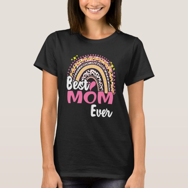Beste Mama je Funny Pink Leopard Regenbogenmütter  T-Shirt (Vorderseite)