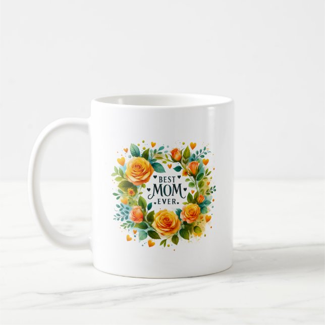 Beste Mama je gelber Rosenrahmen Kaffeetasse (Links)