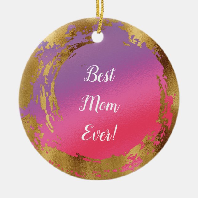 Beste Mama je Girl Chic Pink Gold Keramik Ornament (Vorne)