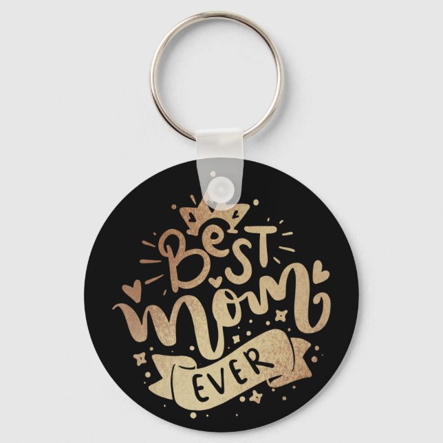 Beste Mama je Gold Black Hand Letter Ke Schlüsselanhänger (Vorderseite)
