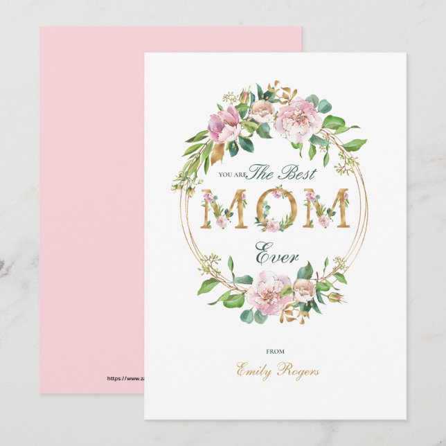 Beste Mama je Gold Blumenschrift Mama Save The Date (Vorne/Hinten)