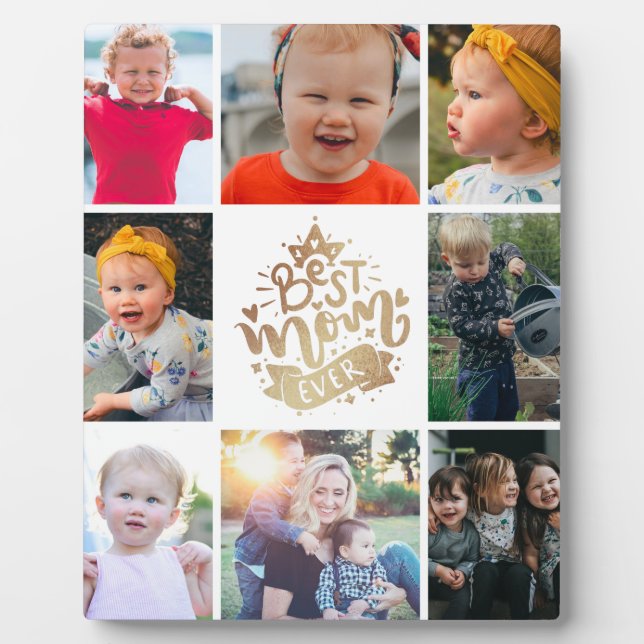 Beste Mama je Gold Foto Collage Geschenk Plaque Fotoplatte (Vorderseite)