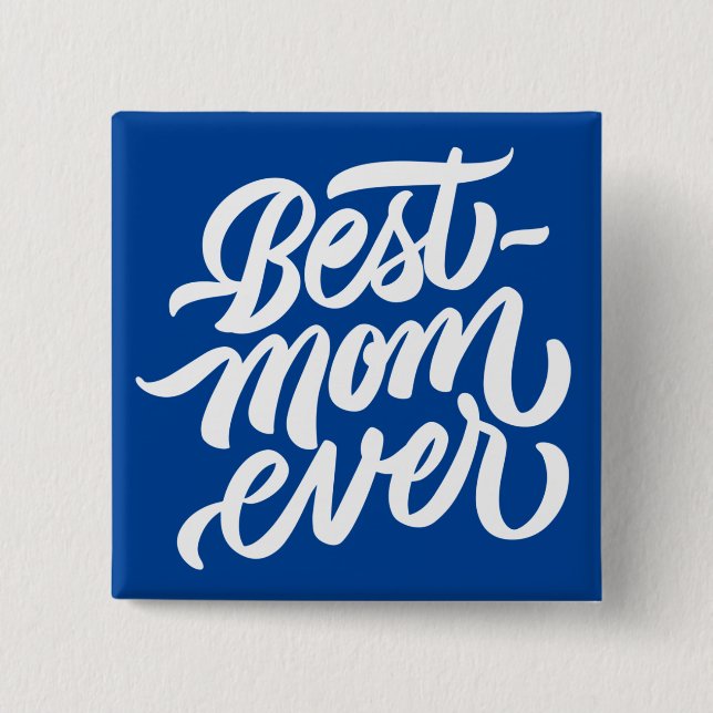 Beste Mama je handgeschriebenes Skript Navy Blue Button (Vorderseite)