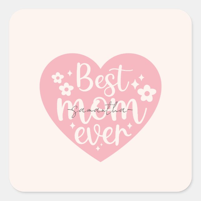 Beste Mama je - Herz Quadratischer Aufkleber (Vorderseite)