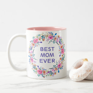 Beste Mama je Hübsches Rosa Blumenreath Foto Zweifarbige Tasse