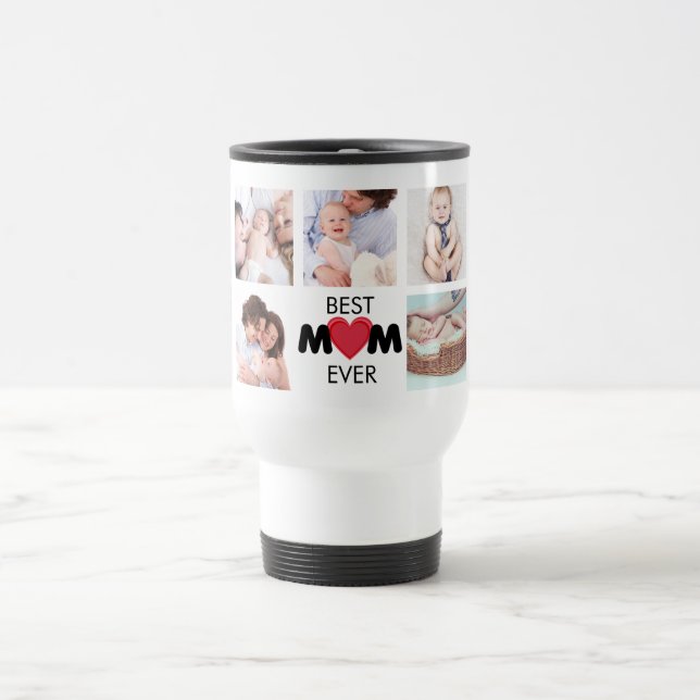 Beste Mama je individuelles Foto Collage Herz Reisebecher (Mittel)