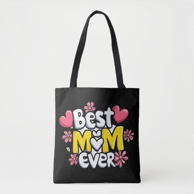 Beste Mama je - Kawaii Doodle Style mit Herz Tasche (Vorderseite)