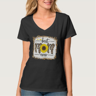 Beste Mama je Leopard Sonnenblumen Herz gebleicht T-Shirt