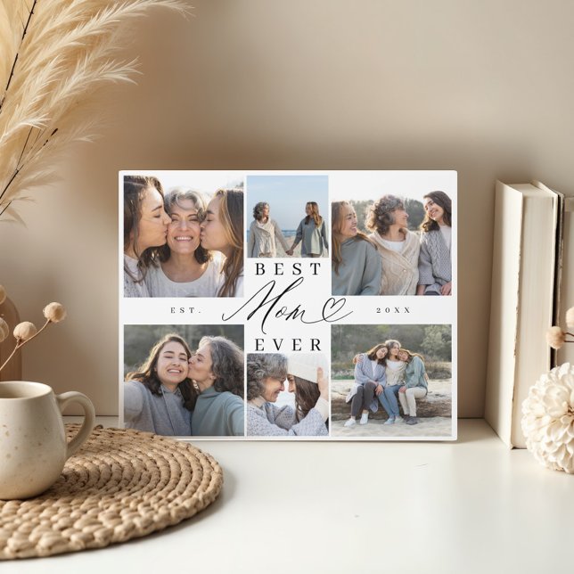 Beste Mama je Mama Drehbuch Herzklopfen FotoCollag Fotoplatte (Best Mom Ever Mom Script Heart Photo Collage Plaque)