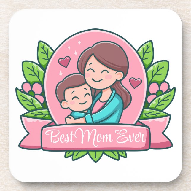 Beste Mama je, Mama und Kind, maßgeschneidert Getränkeuntersetzer (Vorderseite)