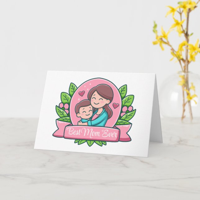 Beste Mama je, Mama und Kind, maßgeschneidert Karte (Gelbe Blume)