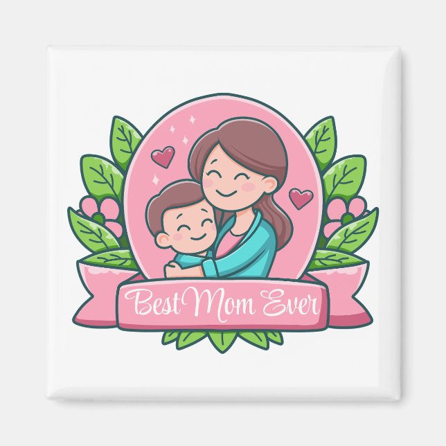 Beste Mama je, Mama und Kind, maßgeschneidert Magnet (Vorne)