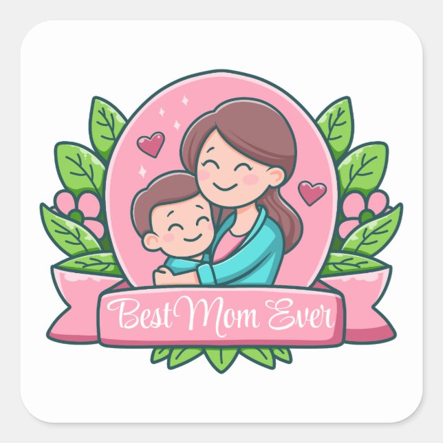 Beste Mama je, Mama und Kind, maßgeschneidert Quadratischer Aufkleber (Vorderseite)