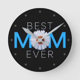 Beste Mama je mit Daisy Image Print (Blue V1) Runde Wanduhr