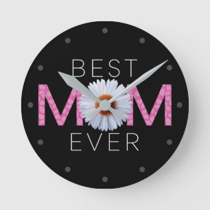 Beste Mama je mit Daisy Image Print (rosa V2) Runde Wanduhr