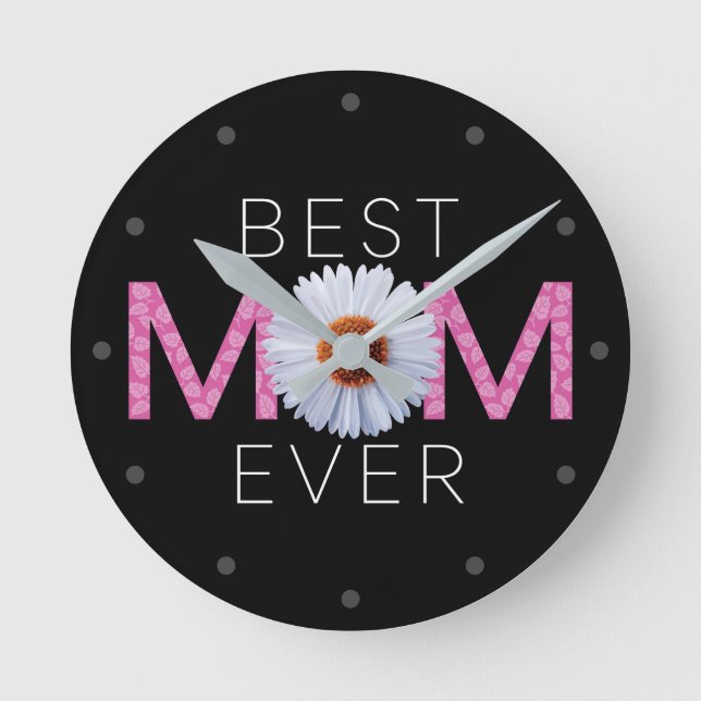 Beste Mama je mit Daisy Image Print (rosa V2) Runde Wanduhr (Vorderseite)