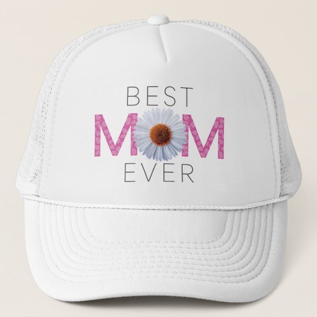 Beste Mama je mit Daisy Image Print (rosa V2) Truckerkappe (Vorderseite)