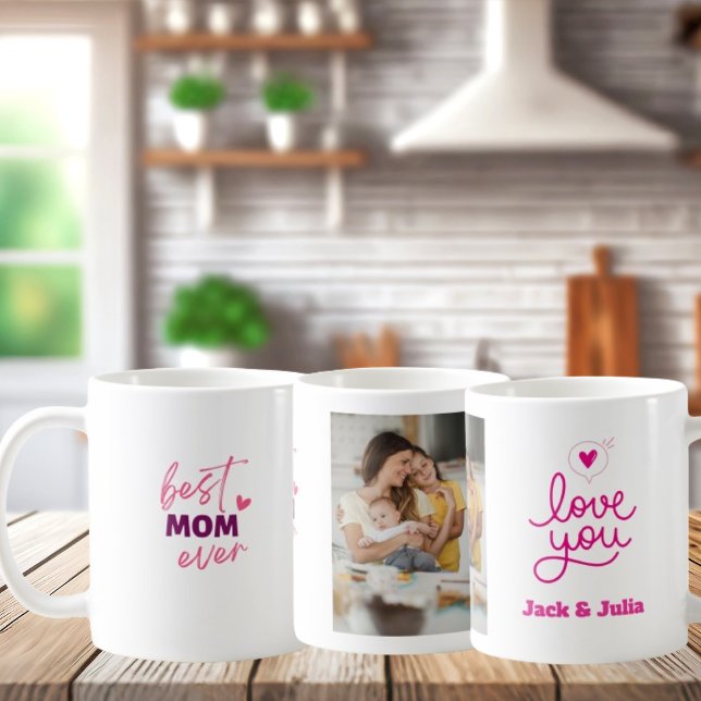 Beste Mama je Moderne Rosa Foto Muttertag Kaffeetasse (Von Creator hochgeladen)