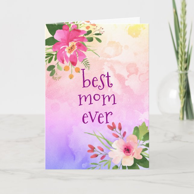 Beste Mama je Moderne rosa Lila Wasserfarbe Karte (Vorderseite)
