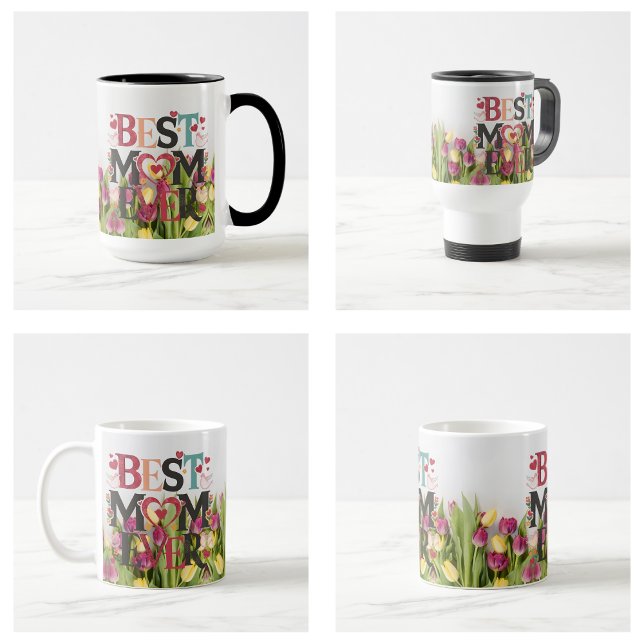 Beste Mama je Moderne Trendsetter Blume Kaffeetasse (Best Mom Ever Modern Trendy Tulips Flowers Coffee Mug
)