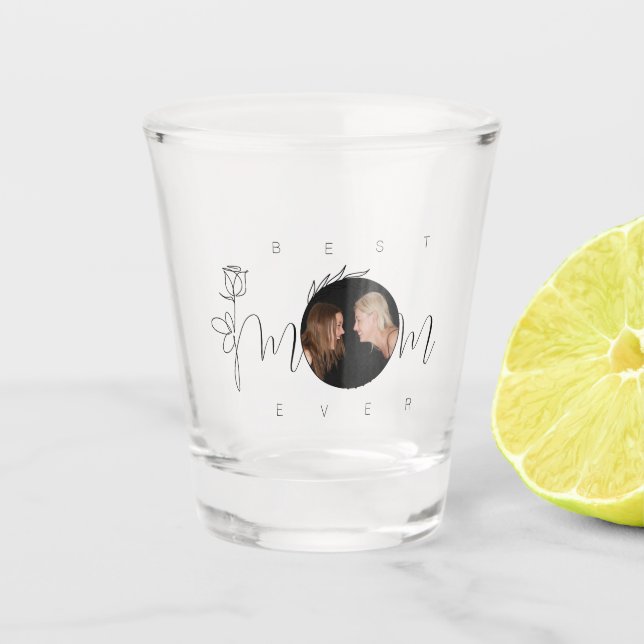 Beste Mama je Modernes Blumentypografie-Foto Schnapsglas (Vorderseite)