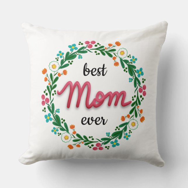 Beste Mama je Modernes, farbenfrohe Blumenstrauß Kissen (Vorderseite)