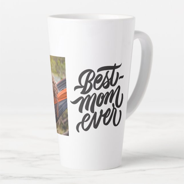 Beste Mama je Modernes Skript Personalisiertes Fot Milchtasse (Rechte Ecke)