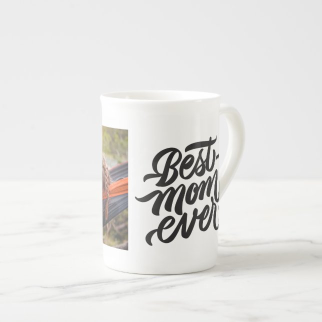 Beste Mama je Modernes Skript Personalisiertes Fot Prozellantasse (Vorderseite Rechts)