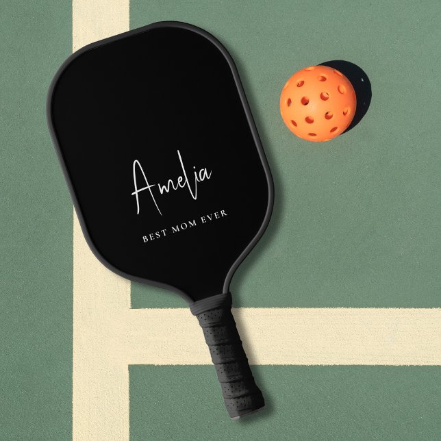 Beste Mama je Monogram Script Black Pickleball Schläger (Von Creator hochgeladen)