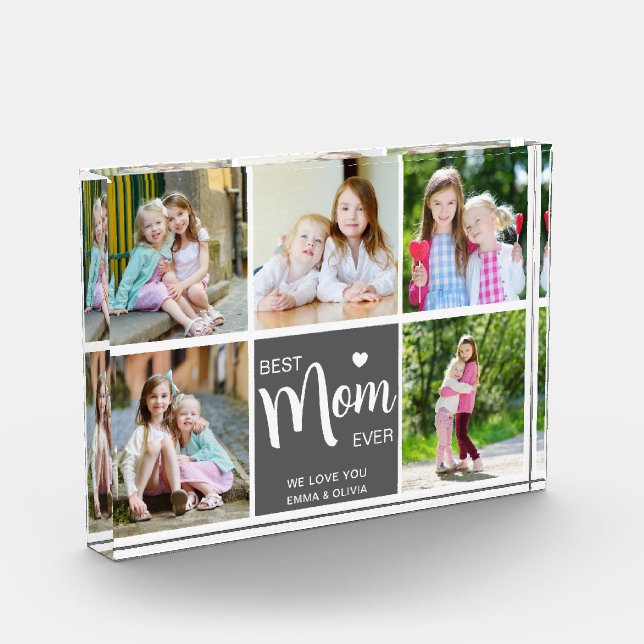 Beste Mama je Mütter Tag Grau Foto Block (Links)