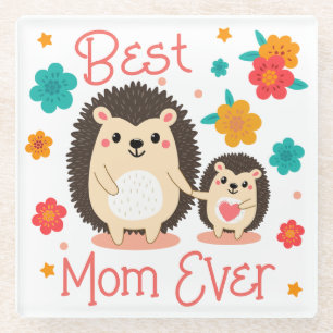 Beste Mama je Mutter und Baby-Igel Glasuntersetzer