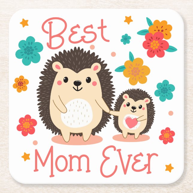 Beste Mama je Mutter und Baby-Igel Rechteckiger Pappuntersetzer (Vorderseite)