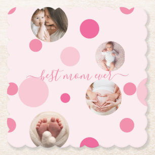 Beste Mama je Muttertag Foto Rosa Polka Dots Untersetzer