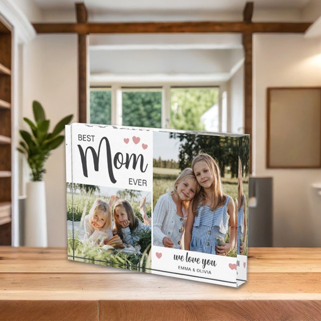 Beste Mama je Muttertag Rosa Fotoblock (Best Mom Create Your Own Photo Block by MINTIC DESIGN STUDIO)