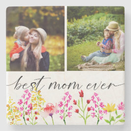 Beste Mama je Muttertagsfoto Collage Floral Steinuntersetzer