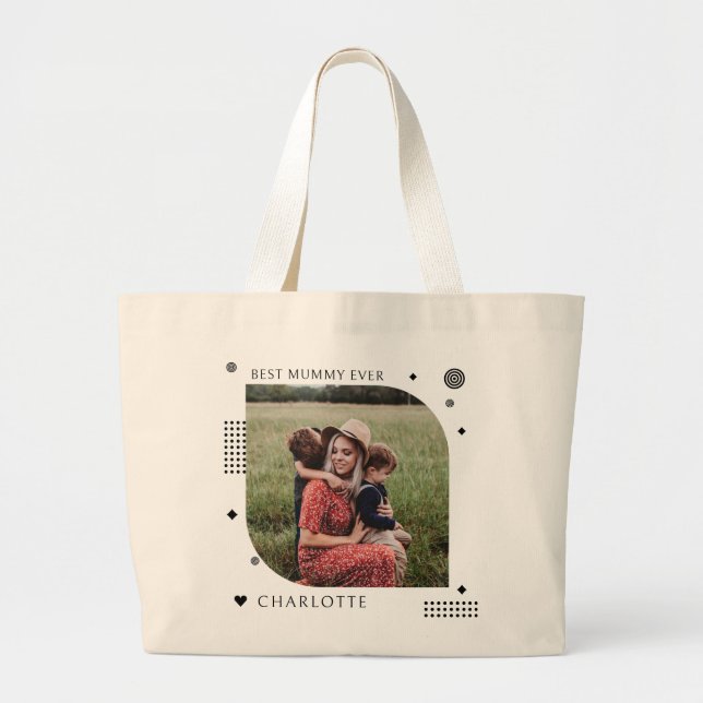Beste Mama je Name Foto Trendy Simple Modern Jumbo Stoffbeutel (Vorne)