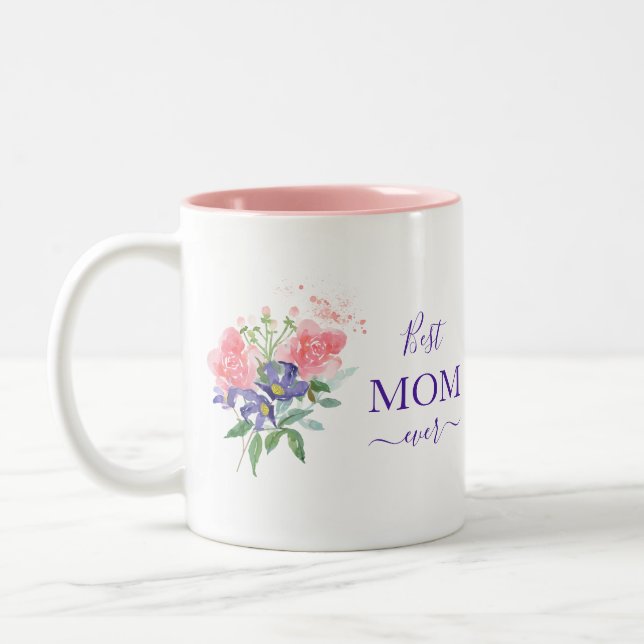 Beste Mama je Niedlich rosa Lila Blüte Zweifarbige Tasse (Links)